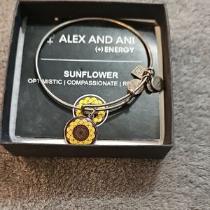 Alex and Ani Yellow and Brown Sunflower Expandable Bangle Bracelet